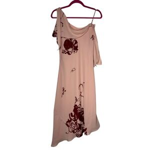 Y2K Pink Floral Asymmetrical Handkerchief Hem Midi Slip Dress Womens Size 8